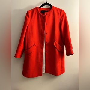 Zara Basic women Collarless Snap Red Mid Length Coat M